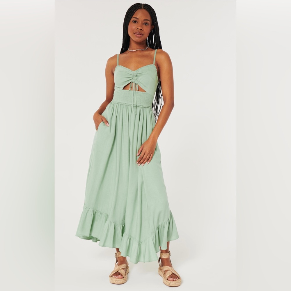 HOLLISTER Green Summer Cut Out Dress L
